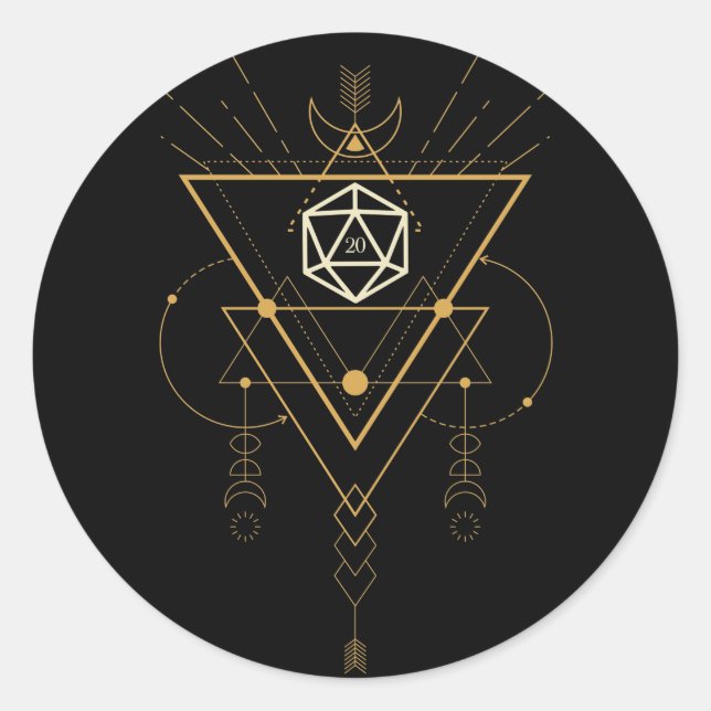 D20 Dice Sacred Geometry Minimalistisch Tabletop R Runder Aufkleber (Vorderseite)