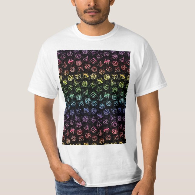 D20 Dice-Set-Muster (Regenbogen) Grafischer T - Sh T-Shirt (Vorderseite)