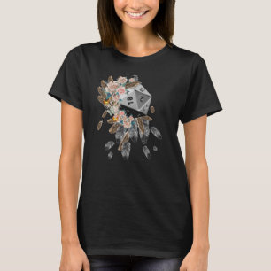 D20 Federn und Blume T-Shirt