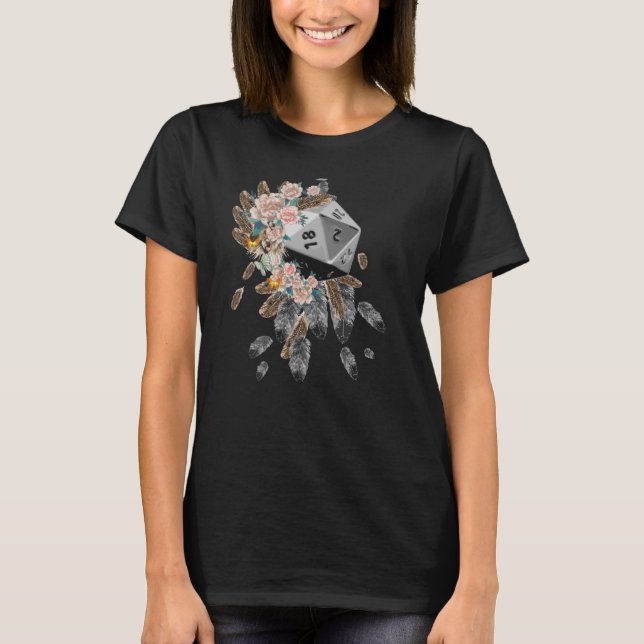 D20 Federn und Blume T-Shirt (Vorderseite)