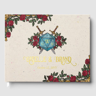 D20-Monogramm-Rosen RPG-Hochzeit Gold Gästebuch