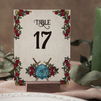 D20 Monogramm-Rosen RPG-Hochzeitstisch-Nummer