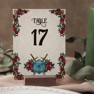 D20 Monogramm-Rosen RPG-Hochzeitstisch-Nummer Tischnummer