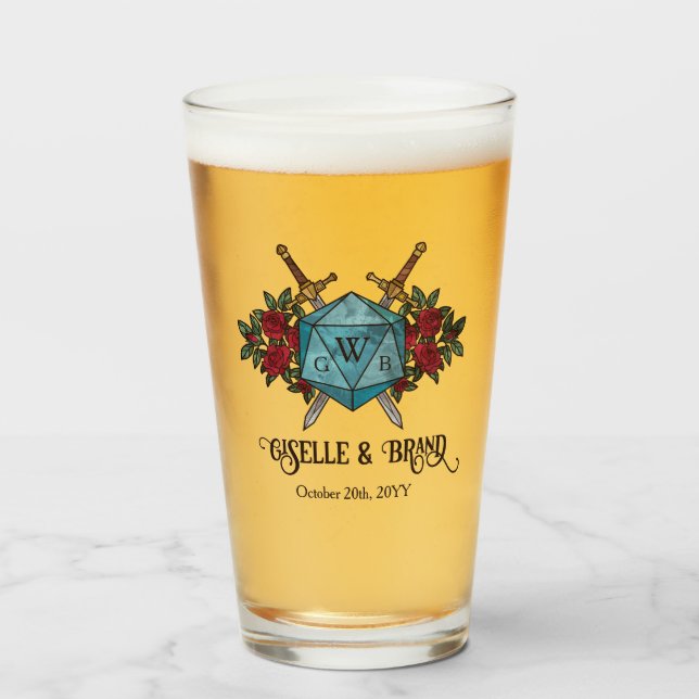 D20 Monogramm RPG Hochzeitsandenken Glas (Vorne (Gefüllt))