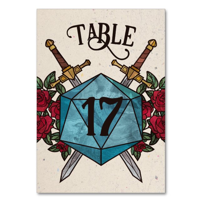 D20 Rosen RPG Hochzeit Tisch Nummer Tischnummer (Vorderseite)