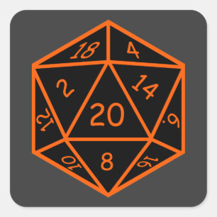 D20 Schwarz & Orange Quadratischer Aufkleber