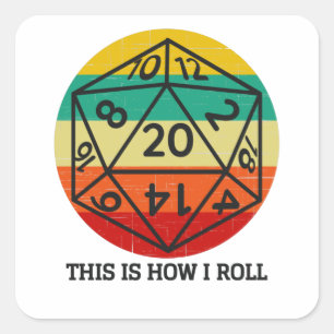 D20 So rolle ich Retro-Würfel Quadratischer Aufkleber