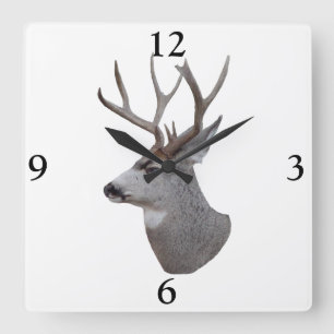 D27 Mule Deer Buck Head Quadratische Wanduhr