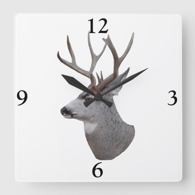 D27 Mule Deer Buck Head Quadratische Wanduhr (Vorderseite)