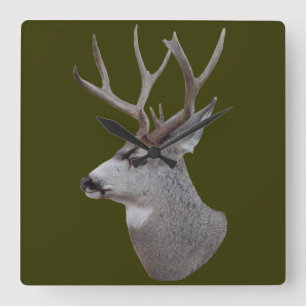 D27 Mule Deer Buck Head Shot Quadratische Wanduhr