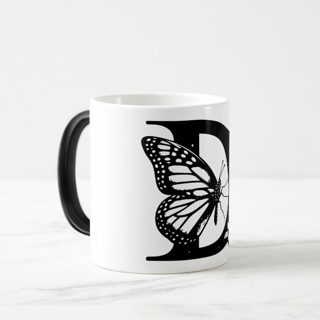 D Alphabet black butterfly Verwandlungstasse (Vorderseite Links)