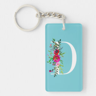 D Buchstabe Anfangs Monogramm Floral Benutzerdefin Schlüsselanhänger