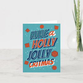 D&D Christmas Card Holly Jolly Critmas Feiertagskarte