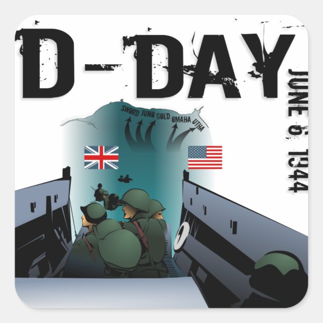 D-DAY 6. Juni 1944 Quadratischer Aufkleber (Vorderseite)