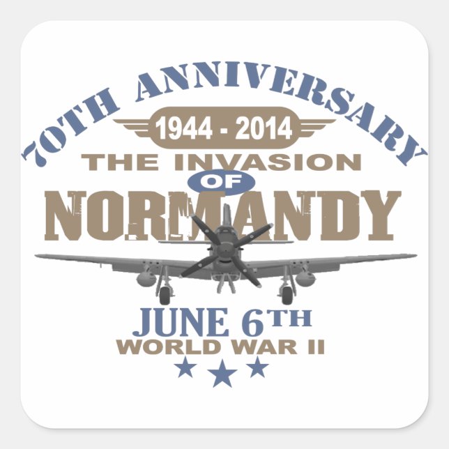 D-Day 70 Jubiläum Kampf der Normandie Quadratischer Aufkleber (Vorderseite)
