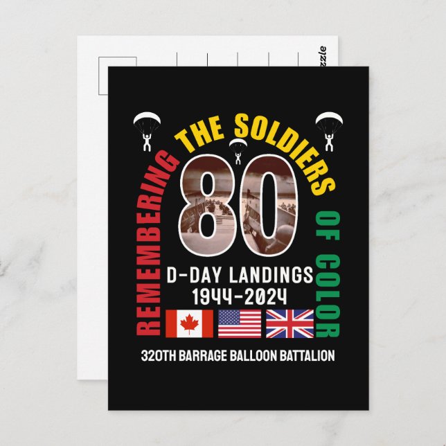 D-DAY LANDINGS 80 Jahre Jubiläumsjubiläum Farbige  Postkarte (Vorne/Hinten)