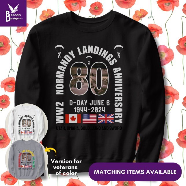 D-DAY NORMANDY LANDINGS WW2 80 JAHRE SWEATSHIRT (Souvenir 80th Anniversary sweatshirt for D-Day Landings. Ideal gift for veterans. Also in white.)
