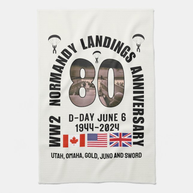 D-DAY NORMANDY LANDINGS WW2 80th Anniv Souvenir Geschirrtuch (Vertikal)