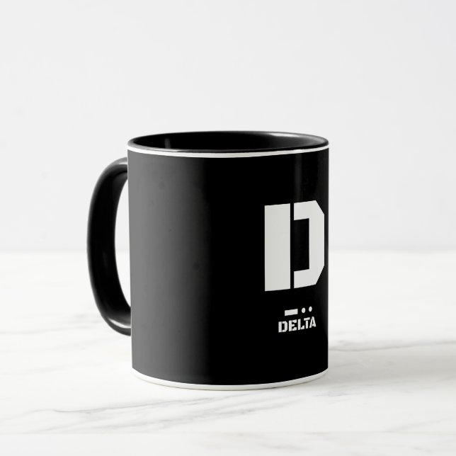 D (Delta) NATO Phonetischer Alphabet & Morse Code Tasse (Vorderseite Links)