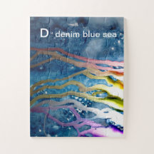 D - Denim-blaues Seealphabet-Kunst-Puzzlespiel