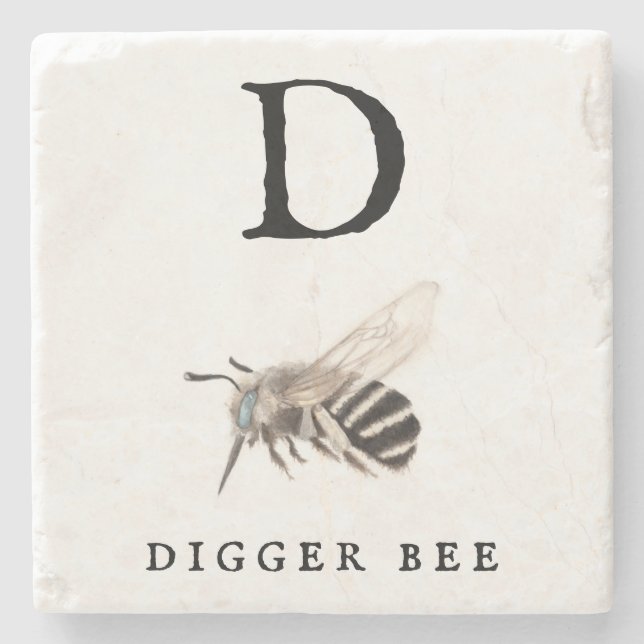 "D" Digger Bee Stone Untersetzer (Vorderseite)