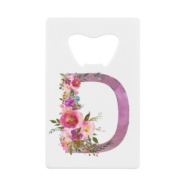 D, Floral Monogramm initial, Aquarellfarben-Blume Geldbeutel Flaschenöffner (Vorderseite)