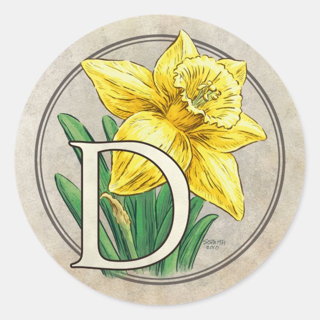 D für Monogramm-Rundkleber der Blume Runder Aufkleber (Vorderseite)
