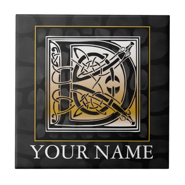 D "Ihre Namens" keltische schwarze Fliese (Vorderseite)