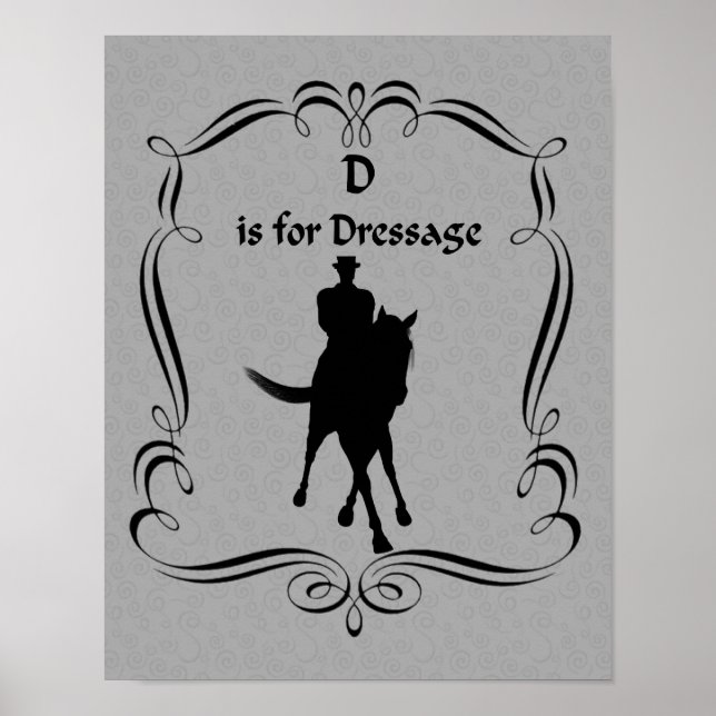 D ist für die Silhouette von Dressurpferd und Reit Poster (Vorne)