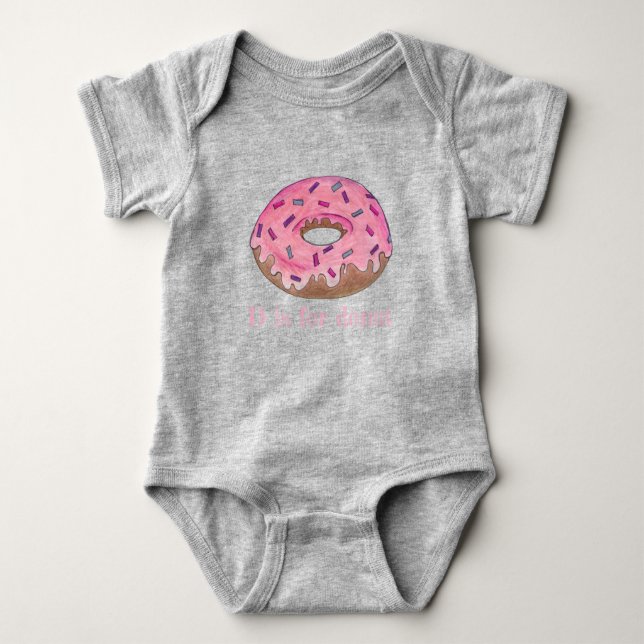 D ist für Donut Pink Mattierte Doughnut Sprinkles Baby Strampler (Vorderseite)