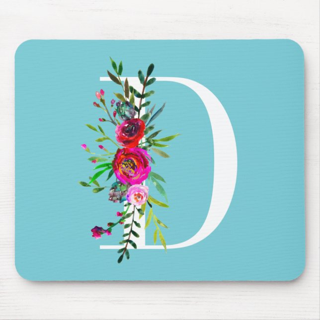 D Letter Initial Monogram Floral Custom Color Mousepad (Vorne)