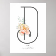 D Letter Monogram Blush Peach Floral Wohngestaltun