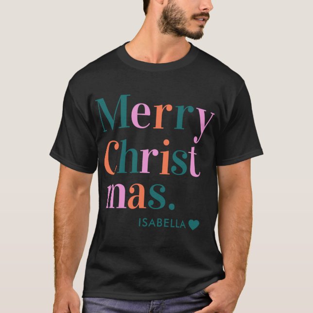 D Modern Colorful Merry Christmas T Shirt  (Vorderseite)