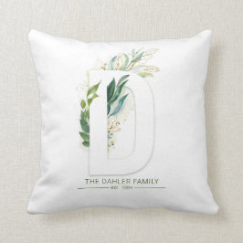D Monogram Elegant Gold Green Familienname Kissen