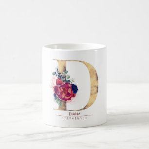 D Monogram Floral Burgund Red and Navy Blue Kaffeetasse