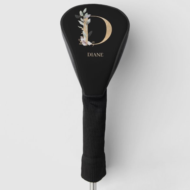 D Monogram Floral Personalisiert Golf Head Cover Golf Headcover (Vorderseite)