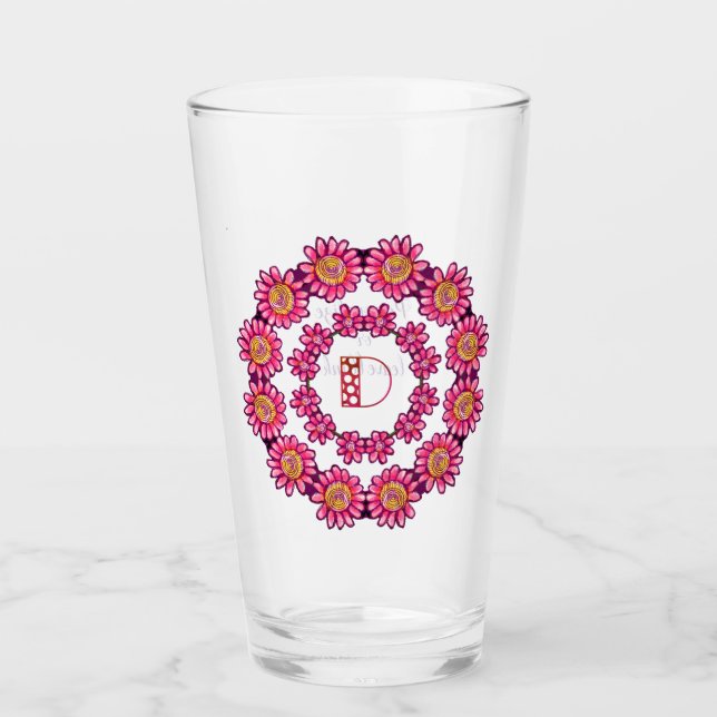 D Monogram Hübsch Boho Floral Hütte Girl Niedlich  Glas (Vorderseite)