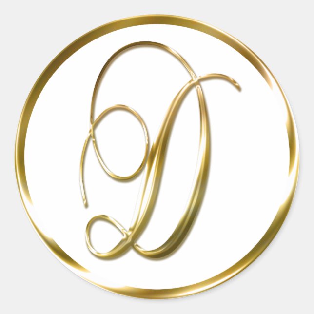 D Monogram Imitate Gold Umschlag oder Günstige Sie Runder Aufkleber (Vorderseite)