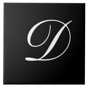 D Monogram, Initial White on Black Fliese