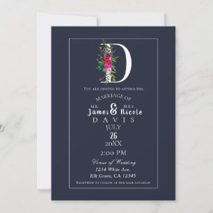 D Monogram Letzter Anfangsbuchstabe Modern Blau Bl Einladung