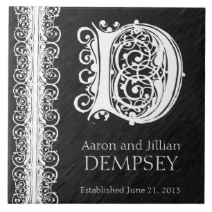 D Monogram "White Lace on Black" Hochzeitszange Fliese