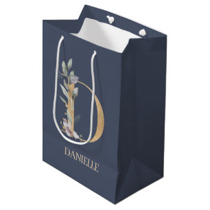 D Monogramm Floral Personalisiert Mittlere Geschenktüte