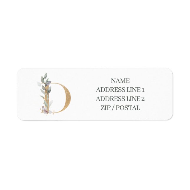 D Monogramm Floral Personalisiertes Etikett (Vorne)