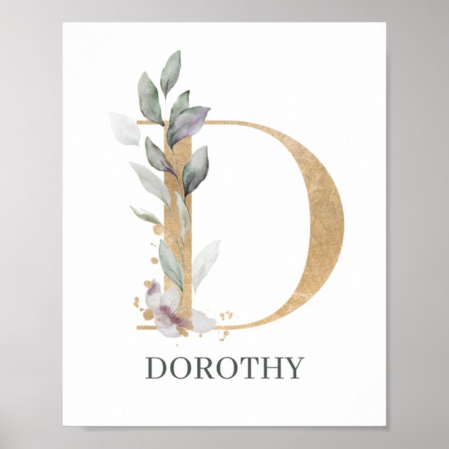 D Monogramm Floral Personalisiertes Poster (Vorne)