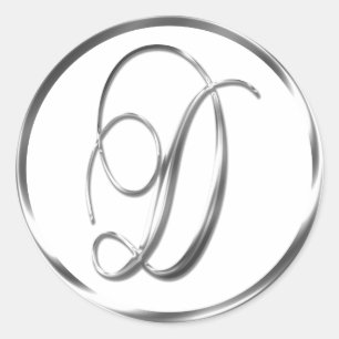 D Monogramm Imitate Silberumschlag oder Gutes Sieg Runder Aufkleber