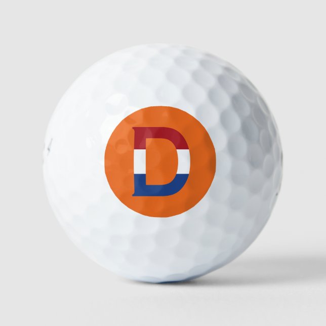 D Monogramm überlagert auf NLD-Flagge auf oder be6 Golfball (Vorderseite)