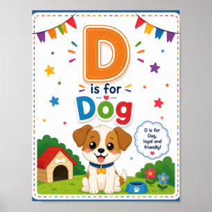 D steht für Hund Alphabet-Klassenposter für Kinder Poster