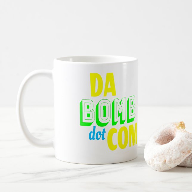 Da Bomb dot com Novelty Funny Retro 90s Kaffeetasse (Mit Donut)