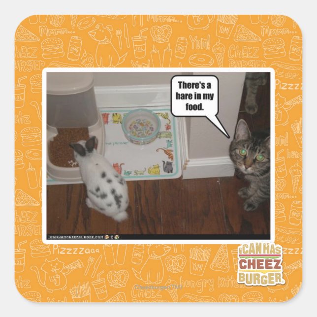 Da ist ein Hase in meinem Essen. Quadratischer Aufkleber (Vorderseite)