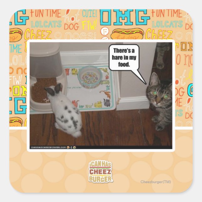 Da ist ein Hase in meinem Essen. Quadratischer Aufkleber (Vorderseite)